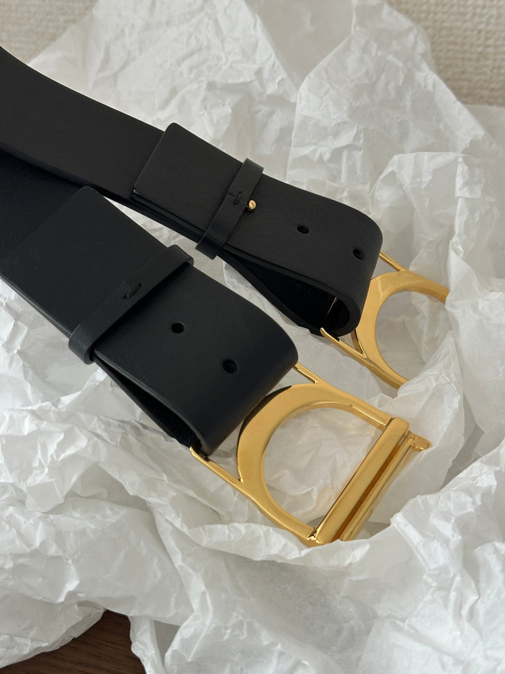 Christian Dior Logo Belt 🖤｜Gold CD Buckle × Black Cotton Body × Statement Styling