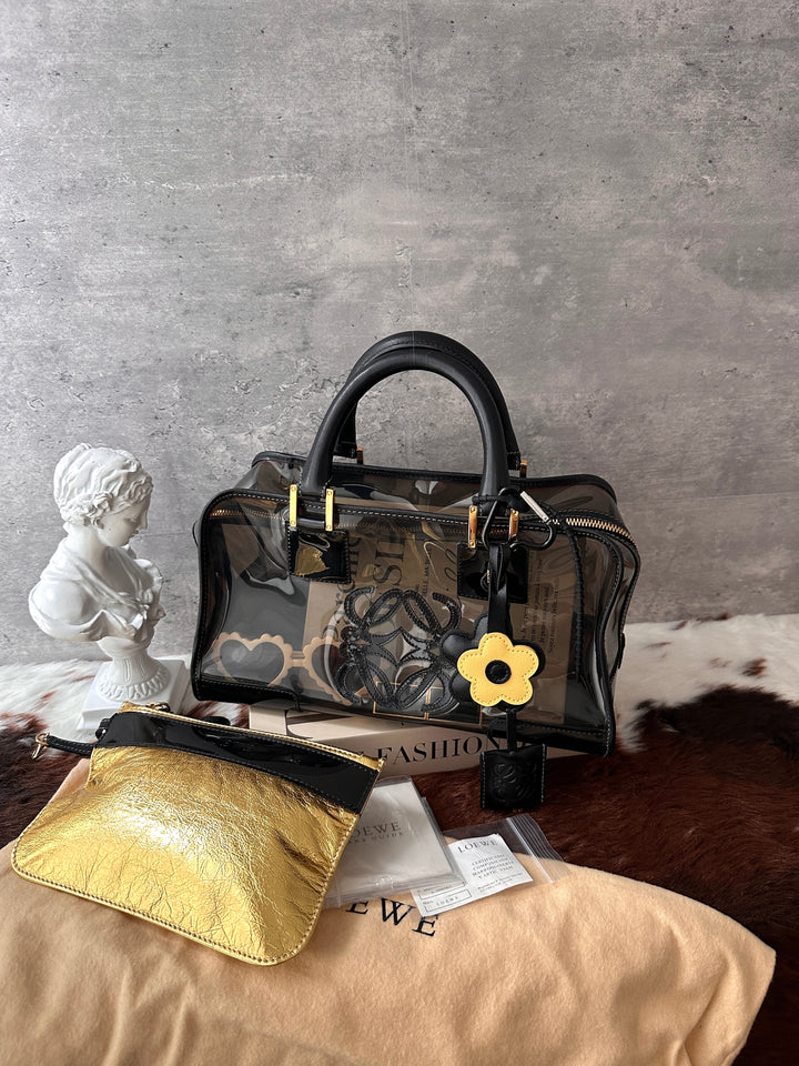LOEWE Jelly Amazona 28 Boston Bag 🖤✨｜Near-Pristine Condition × Double-Sided Anagram × Key, Lock &amp; Gold Baby Pouch