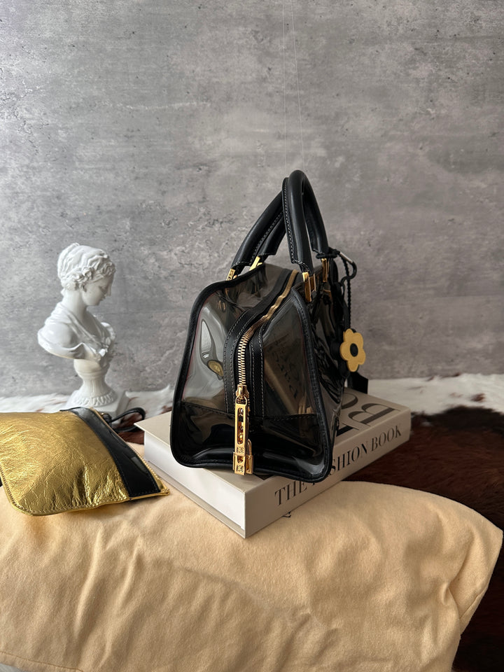 LOEWE Jelly Amazona 28 Boston Bag 🖤✨｜Near-Pristine Condition × Double-Sided Anagram × Key, Lock &amp; Gold Baby Pouch
