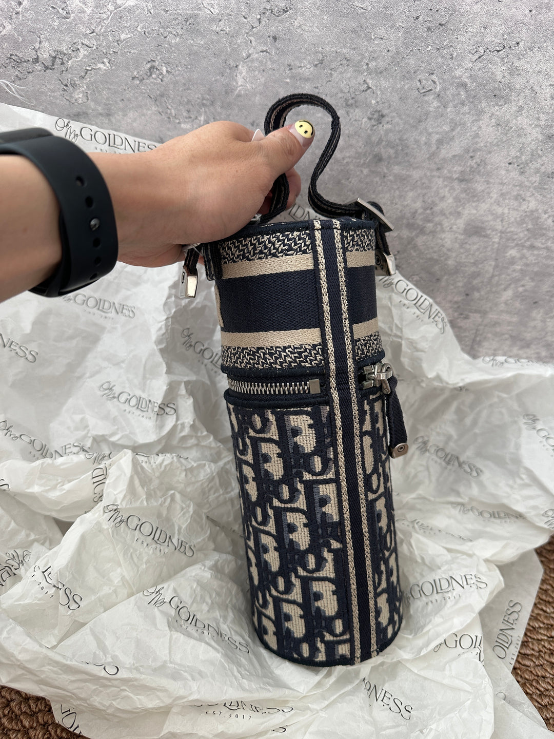 Dior Oblique Embroidery Cylinder Pouch｜Vintage Mini Barrel Bag