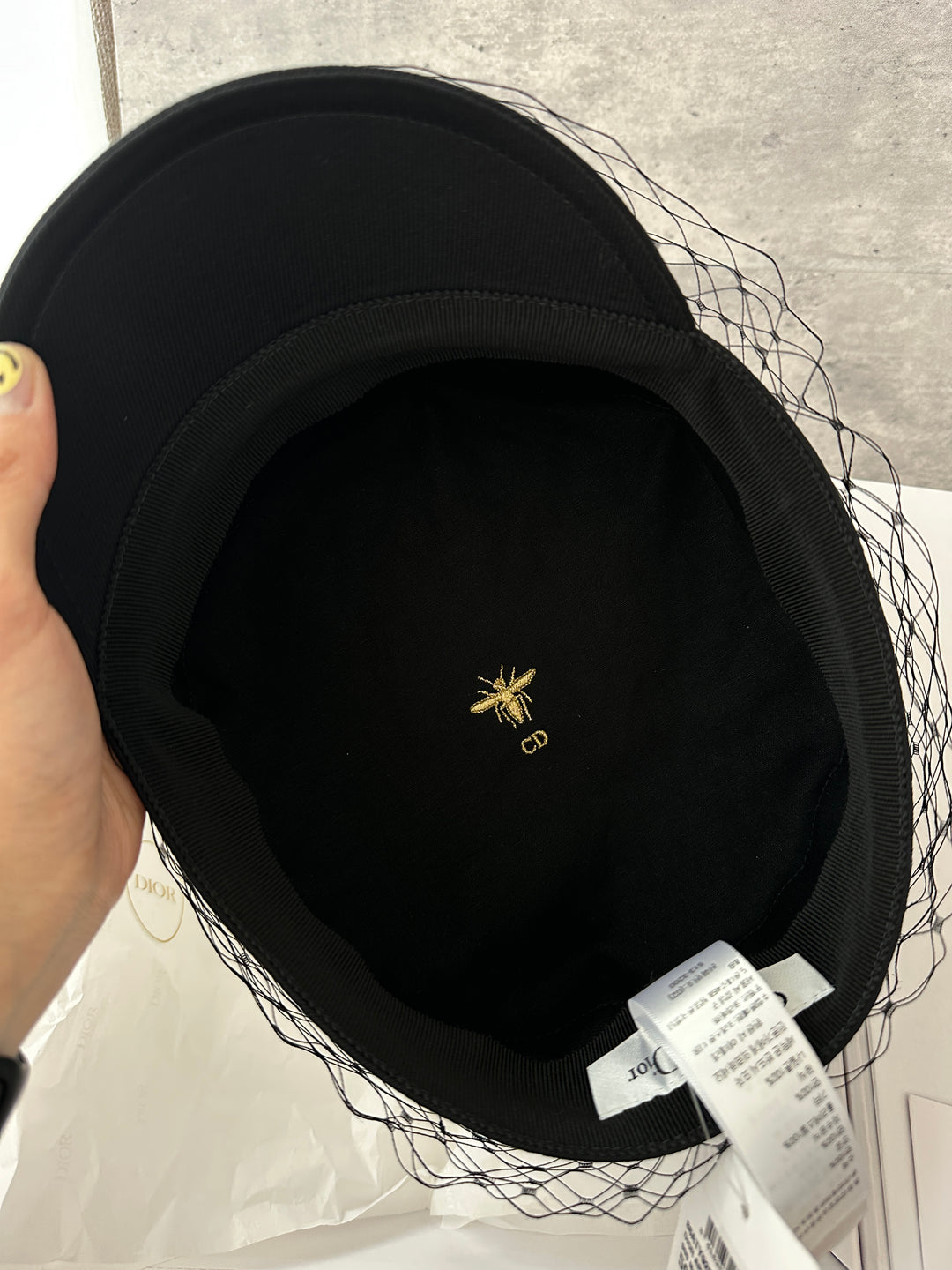 DIOR Black Veil Beret with Gold Logo ✨｜Elegant Unused Collector’s Piece
