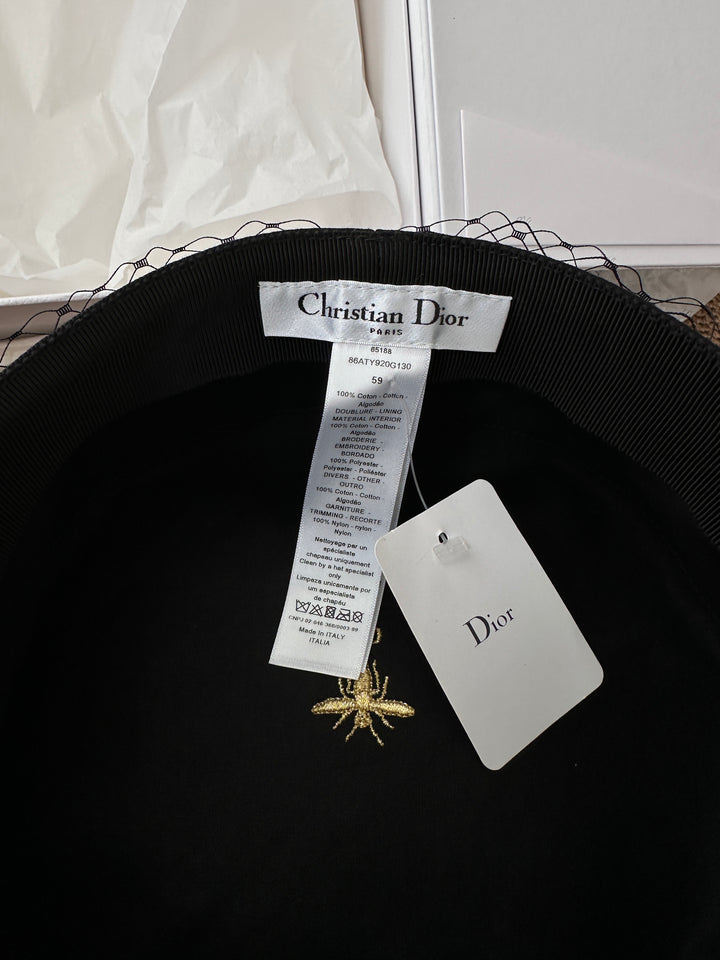 DIOR Black Veil Beret with Gold Logo ✨｜Elegant Unused Collector’s Piece