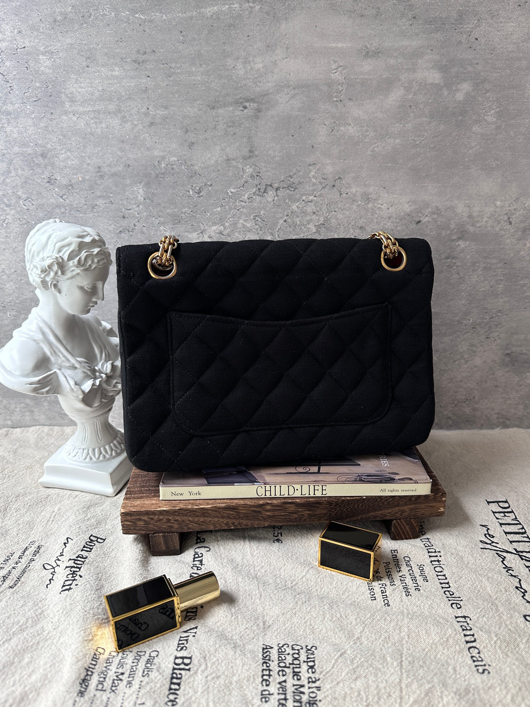 CHANEL Vintage Fabric Flap Bag 🖤｜Quilted Fabric｜Mixed-Tone Chain｜Crimson Interior