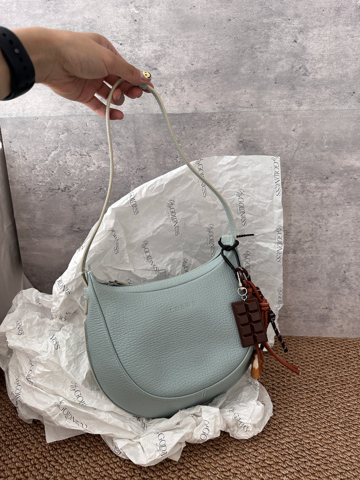 LOEWE Misty Blue Half-Moon Shoulder Bag 🩵｜Chic Structured Design
