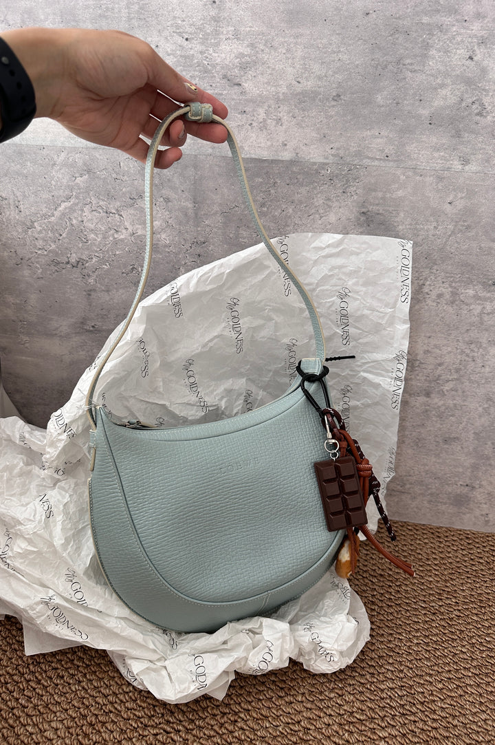 LOEWE Misty Blue Half-Moon Shoulder Bag 🩵｜Chic Structured Design