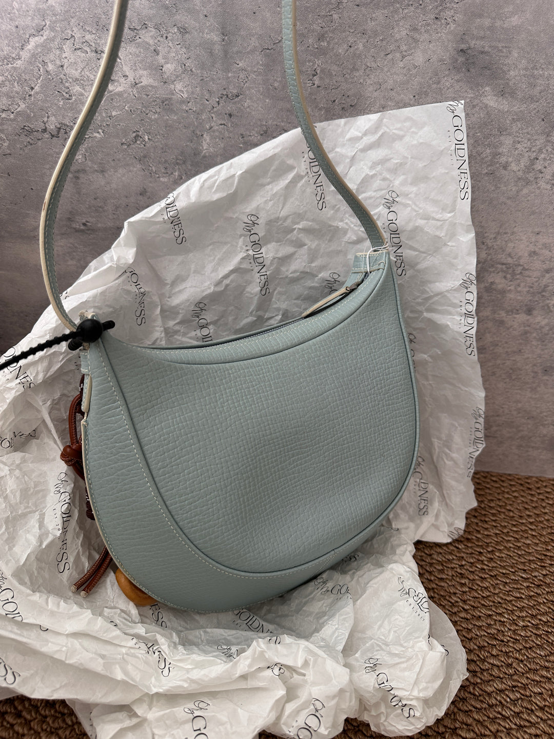LOEWE Misty Blue Half-Moon Shoulder Bag 🩵｜Chic Structured Design