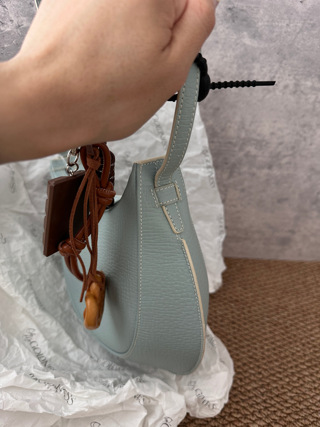 LOEWE Misty Blue Half-Moon Shoulder Bag 🩵｜Chic Structured Design