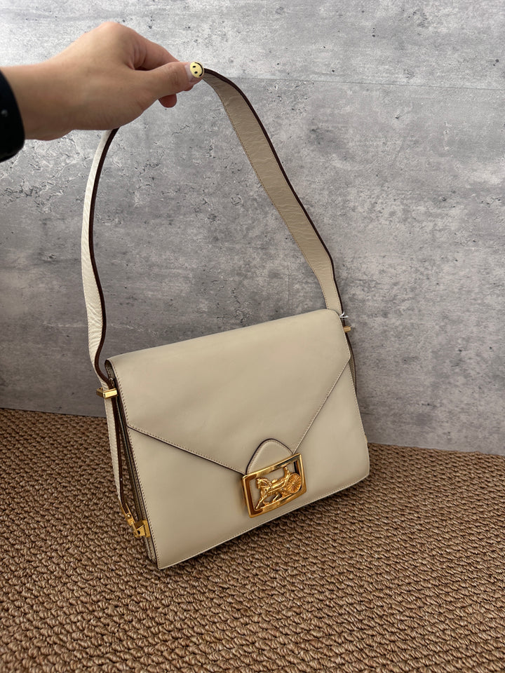 CELINE Large Carriage Buckle Envelope Bag 🤍｜Rare Cream Color Vintage Treasure