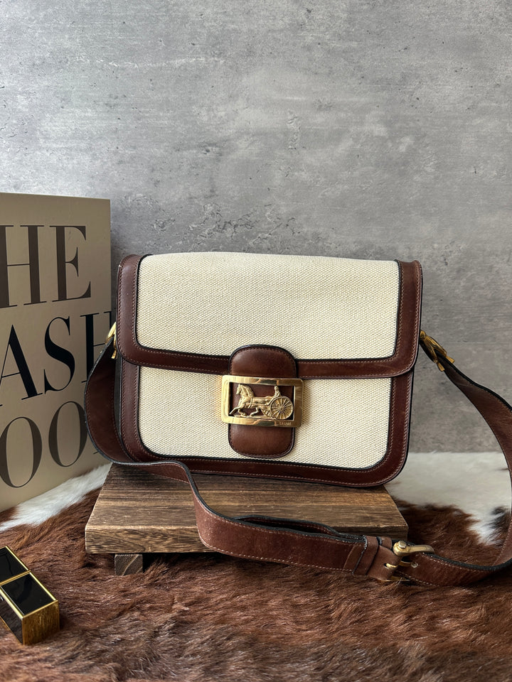 CELINE Horse Carriage Box Bag 🤎｜Cream Canvas × Caramel Leather × Convertible Carry