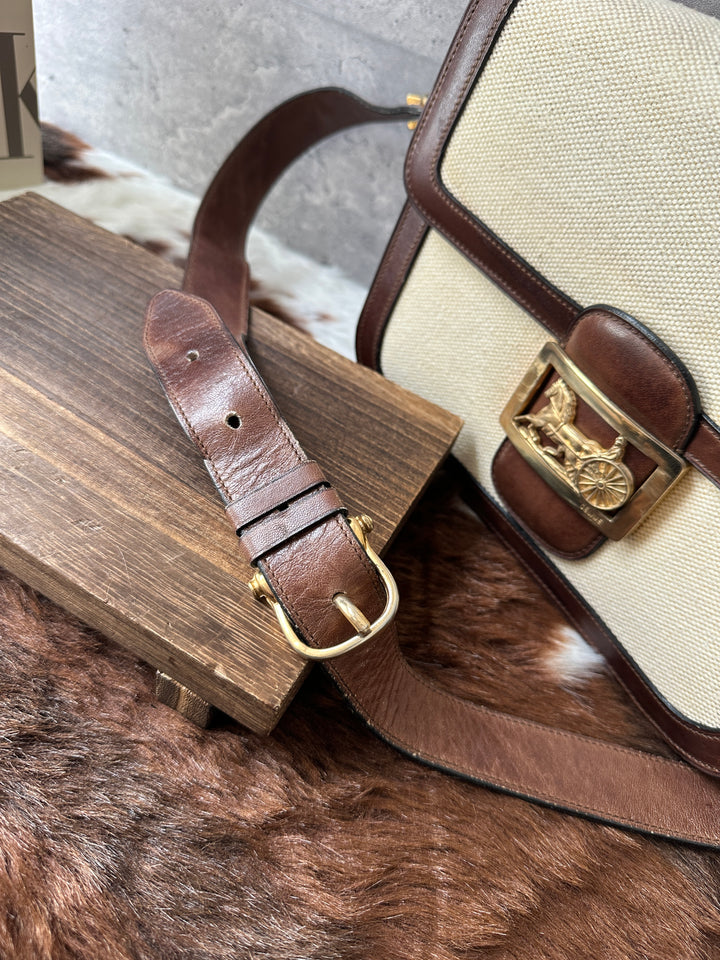 CELINE Horse Carriage Box Bag 🤎｜Cream Canvas × Caramel Leather × Convertible Carry