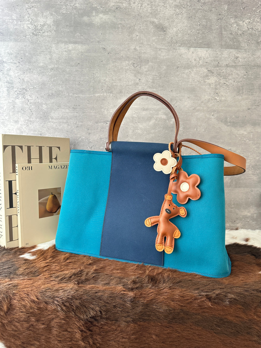 Hermès Cabag Tote Bag 🩵💙｜Colour-Block Canvas × Two-Way Carry × With Box