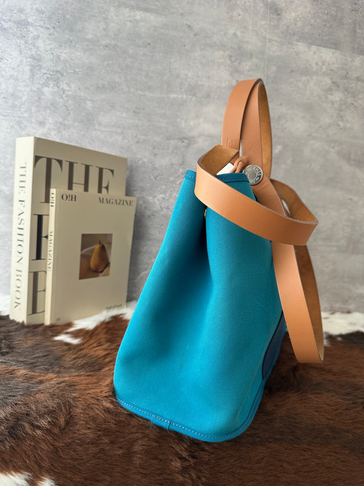 Hermès Cabag Tote Bag 🩵💙｜Colour-Block Canvas × Two-Way Carry × With Box