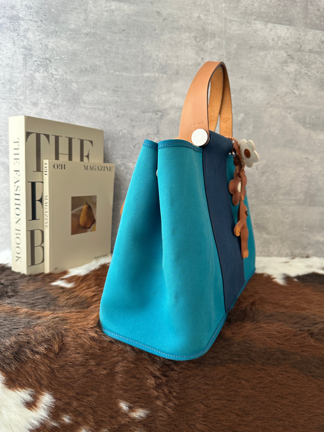 Hermès Cabag Tote Bag 🩵💙｜Colour-Block Canvas × Two-Way Carry × With Box