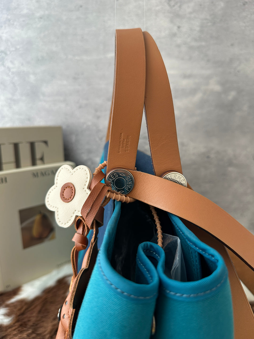 Hermès Cabag Tote Bag 🩵💙｜Colour-Block Canvas × Two-Way Carry × With Box
