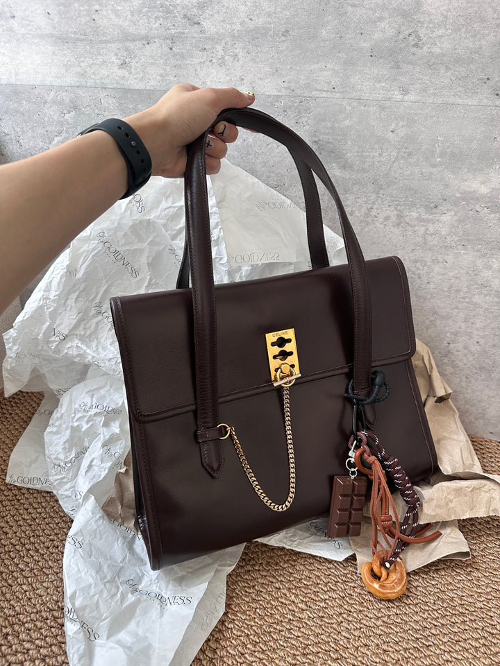 CELINE Chocolate Brown Tri-Lock Kelly with Watch Chain ✨｜Rare Vintage Icon & Collectible