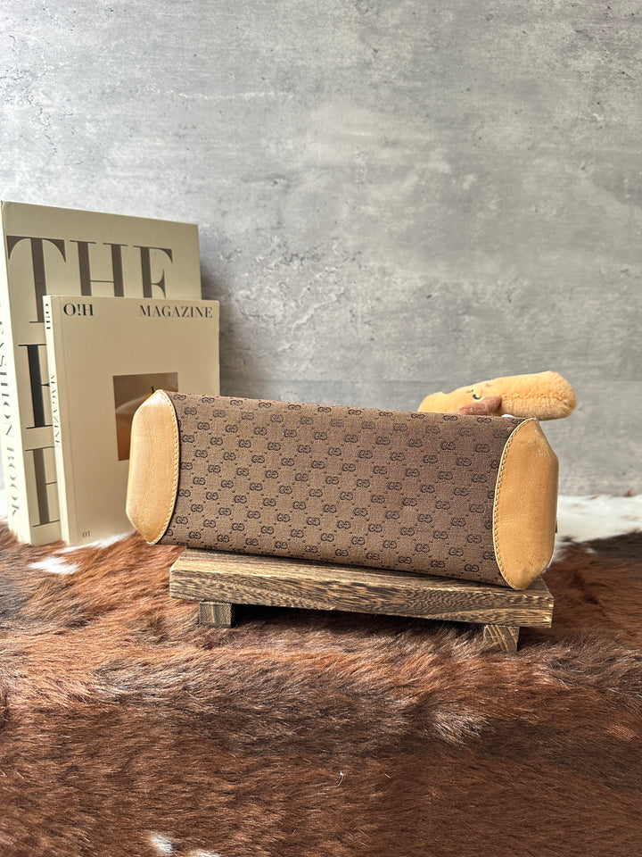 GUCCI Mini GG Canvas Box Shoulder Bag 🤎｜Monogram Canvas｜Caramel Leather｜Turn-Lock Closure