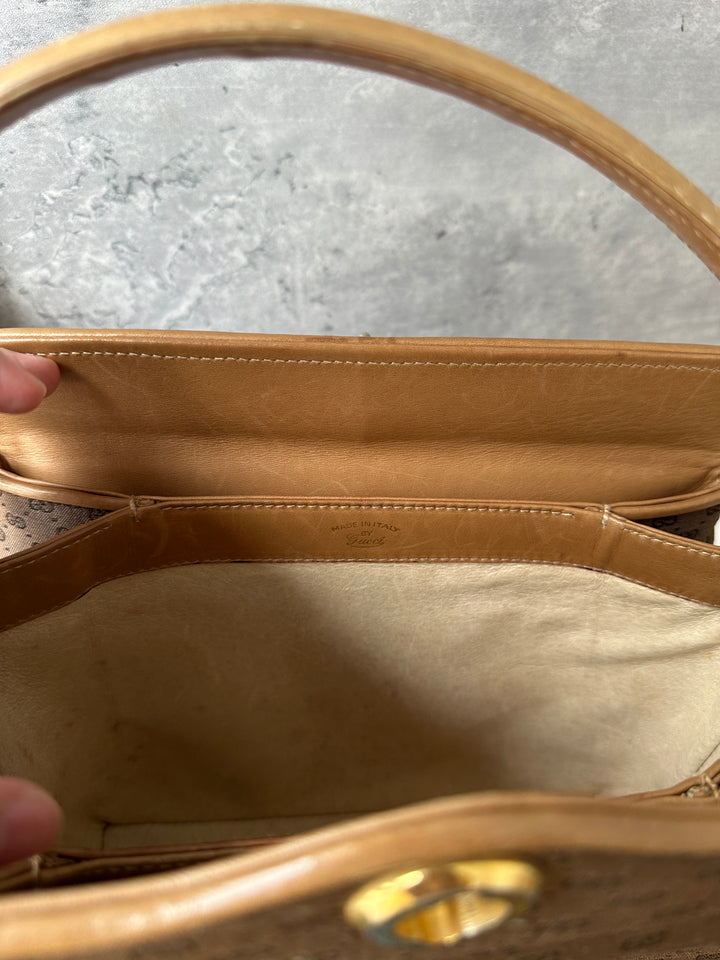 GUCCI Mini GG Canvas Box Shoulder Bag 🤎｜Monogram Canvas｜Caramel Leather｜Turn-Lock Closure