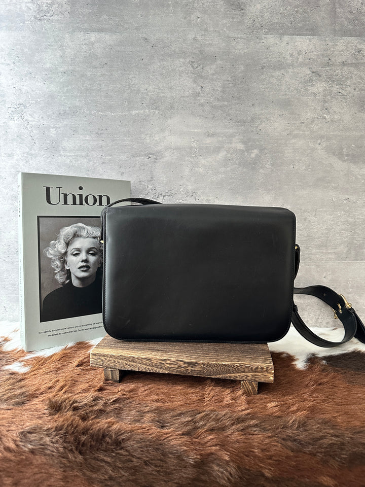 CELINE Horse Carriage Box Shoulder Bag 🖤｜Black Leather × Gold-Tone Clasp × Adjustable Strap