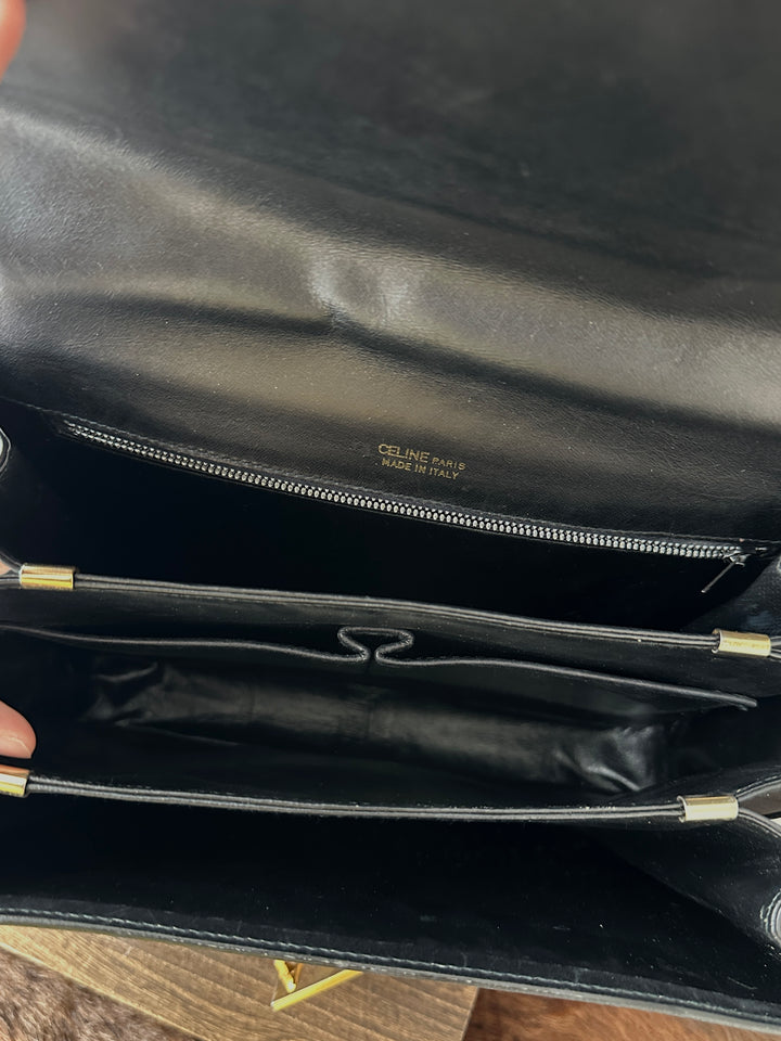 CELINE Horse Carriage Box Shoulder Bag 🖤｜Black Leather × Gold-Tone Clasp × Adjustable Strap