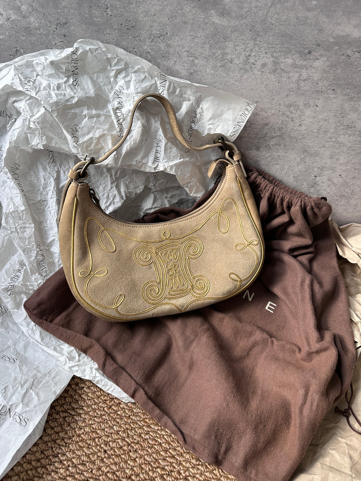 Celine Arc de Triomphe Suede Half-Moon Bag 🥐｜Rare Emblem Design with Vintage Charm