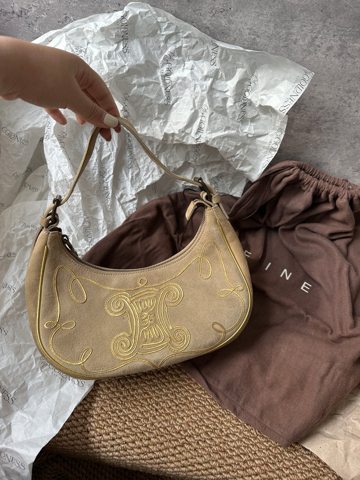 Celine Arc de Triomphe Suede Half-Moon Bag 🥐｜Rare Emblem Design with Vintage Charm