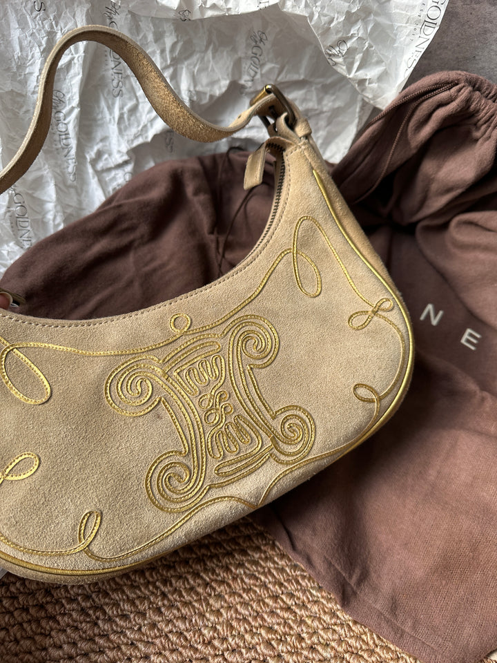 Celine Arc de Triomphe Suede Half-Moon Bag 🥐｜Rare Emblem Design with Vintage Charm