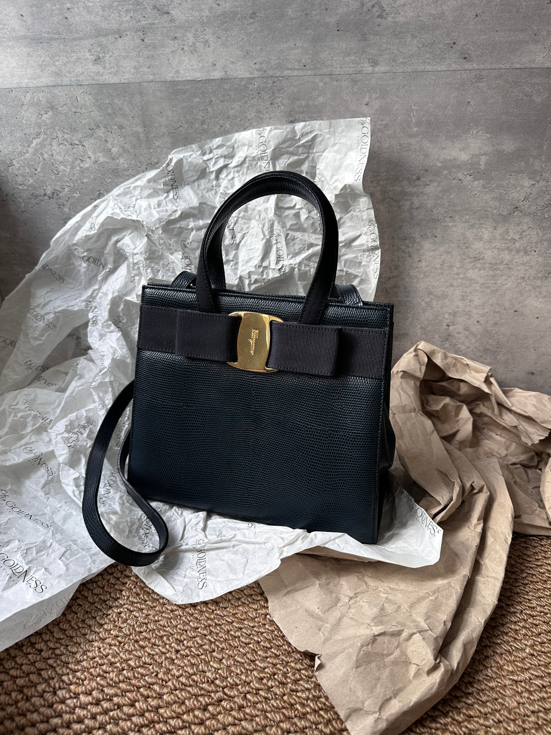 Salvatore Ferragamo Exotic Lizard Skin Kelly Bag 🖤｜Rare Luxury with Timeless Elegance