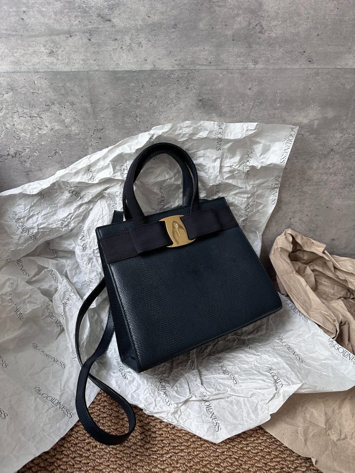 Salvatore Ferragamo Exotic Lizard Skin Kelly Bag 🖤｜Rare Luxury with Timeless Elegance