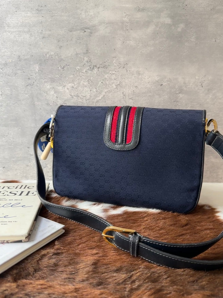 Gucci Micro GG Canvas Crossbody Bag ❤️💙｜Micro GG Canvas｜Web Stripe Accent｜Vintage Turn Lock