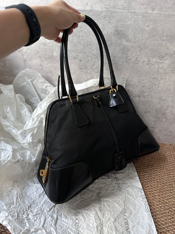 Prada Black Nylon Alma Tote with Gold Hardware ✨｜Elegant & Iconic Structured Shape