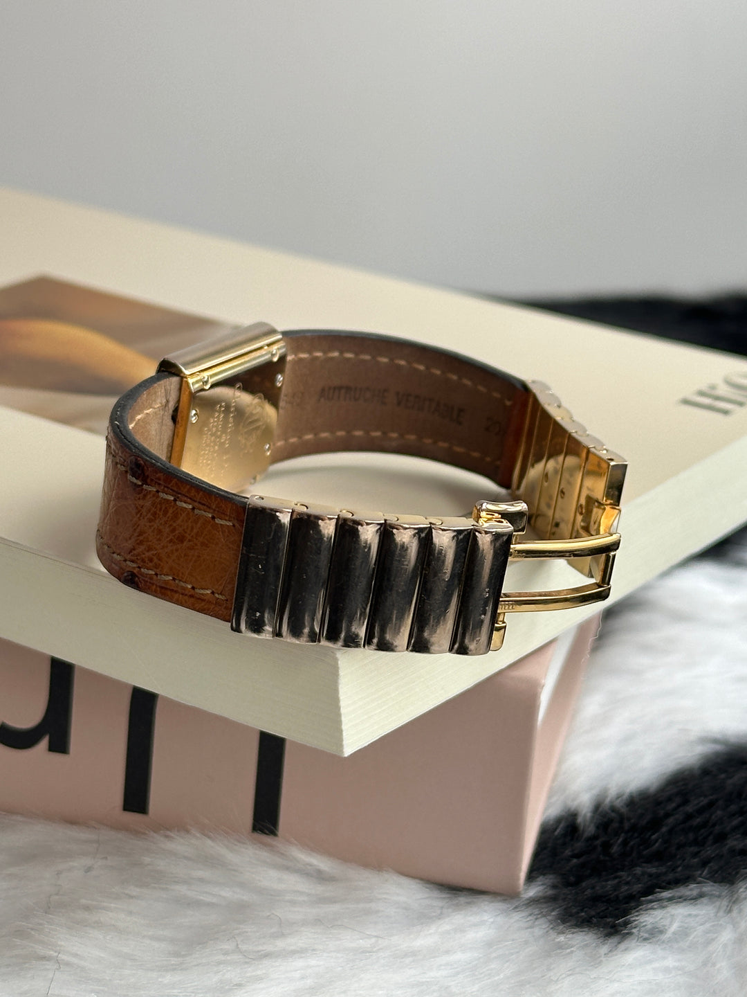 DIOR Ostrich Leather Watch 🤎｜Rare Ostrich Leather × Rectangular Black Dial × Gold-Tone Finish