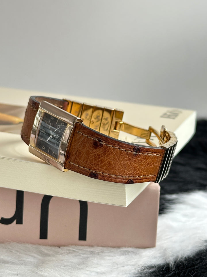 DIOR Ostrich Leather Watch 🤎｜Rare Ostrich Leather × Rectangular Black Dial × Gold-Tone Finish