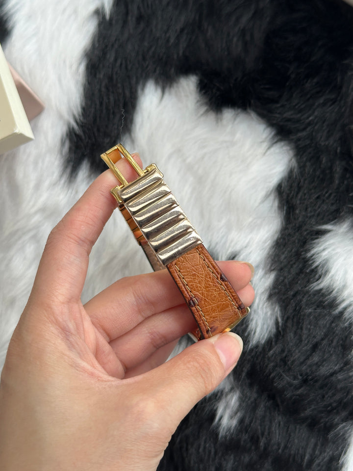 DIOR Ostrich Leather Watch 🤎｜Rare Ostrich Leather × Rectangular Black Dial × Gold-Tone Finish