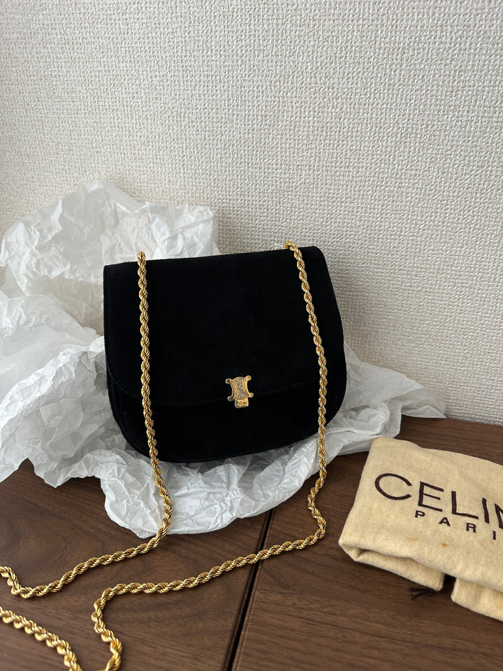 Celine Suede Triumph “Diamond Buckle” Crossbody🖤✨ | Timeless Parisian Elegance