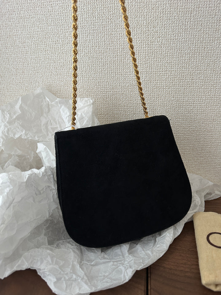 Celine Suede Triumph “Diamond Buckle” Crossbody🖤✨ | Timeless Parisian Elegance