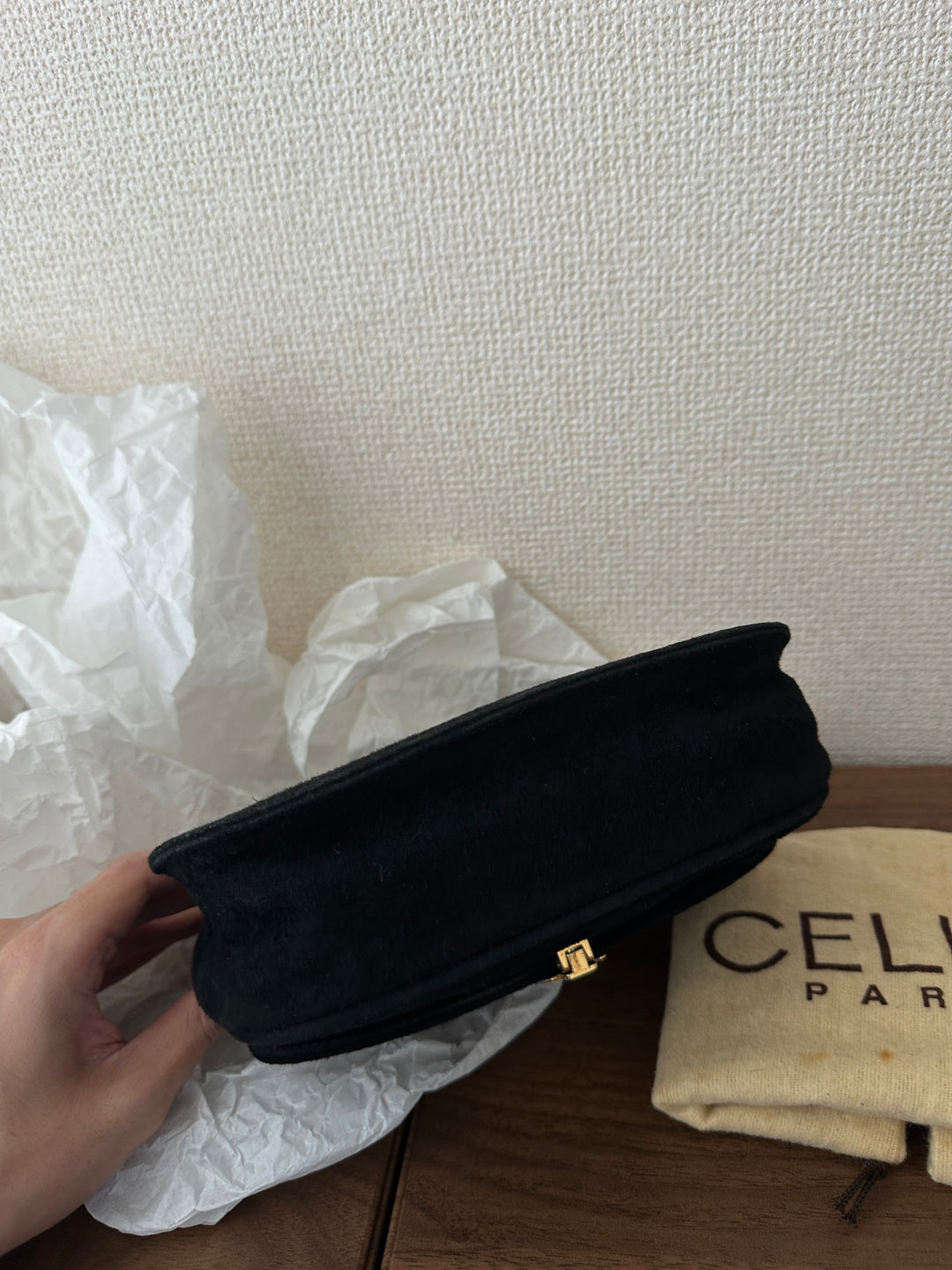 Celine Suede Triumph “Diamond Buckle” Crossbody🖤✨ | Timeless Parisian Elegance