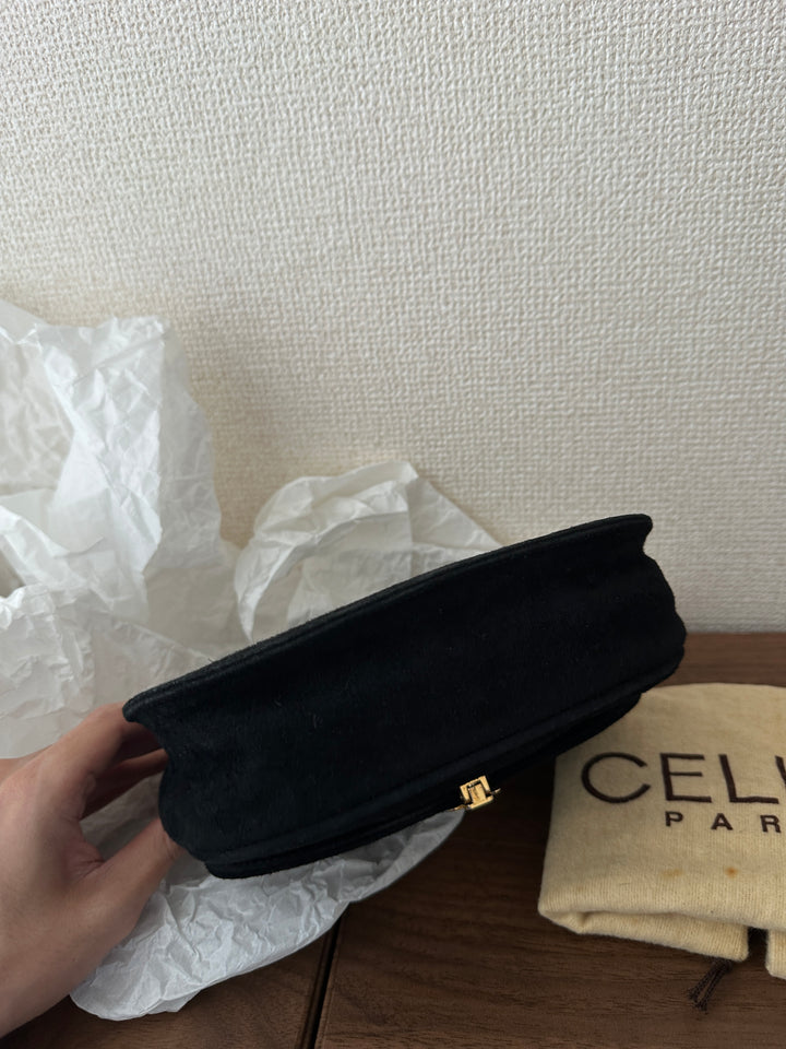 Celine Suede Triumph “Diamond Buckle” Crossbody🖤✨ | Timeless Parisian Elegance