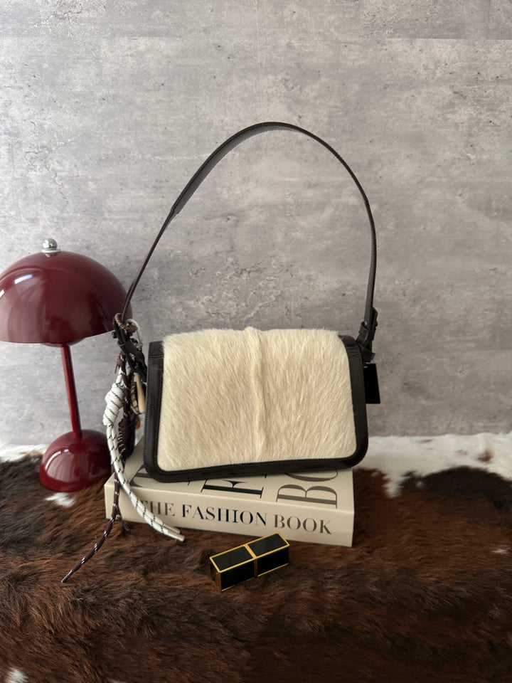 CELINE Vintage Pony Hair Shoulder Bag 🐼｜Panda Colourway｜Structured Silhouette｜Logo Tag Detail