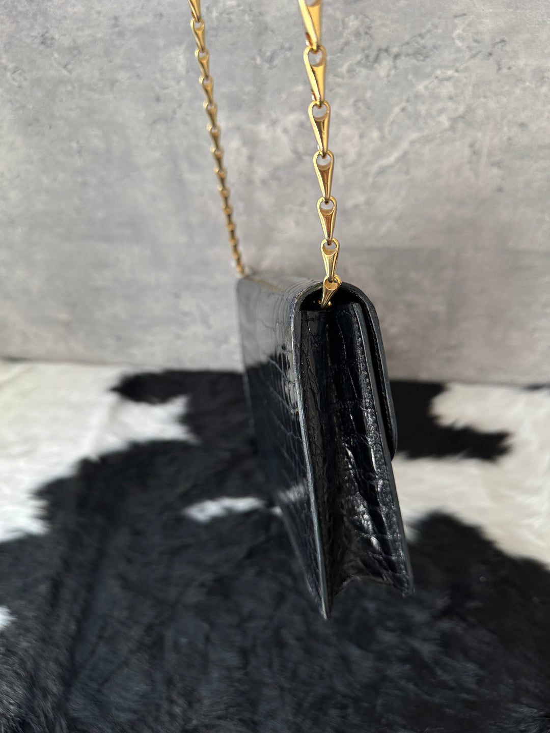 CELINE Planet Crocodile Leather Crossbody 🖤🌍｜Gold Planet Lock × Fishbone Chain × Rare Exotic