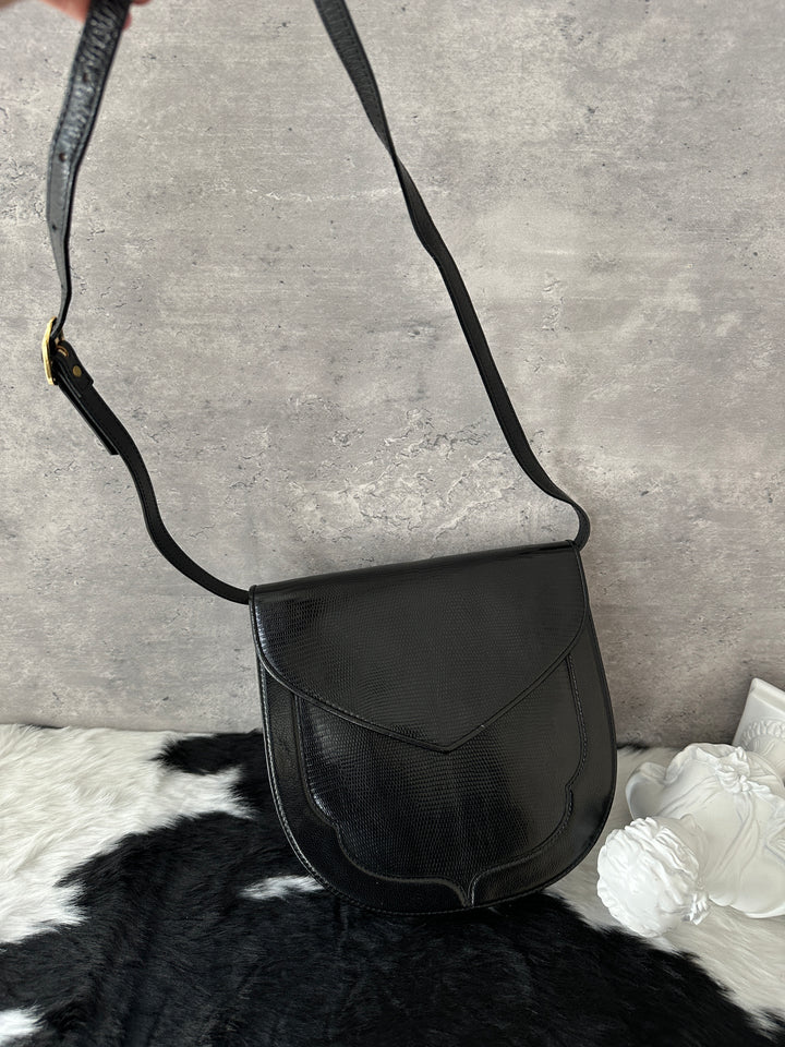 Yves Saint Laurent Lizard Leather Crossbody Bag 🖤｜Rare Exotic Leather × Vintage Elegance × Timeless Silhouette