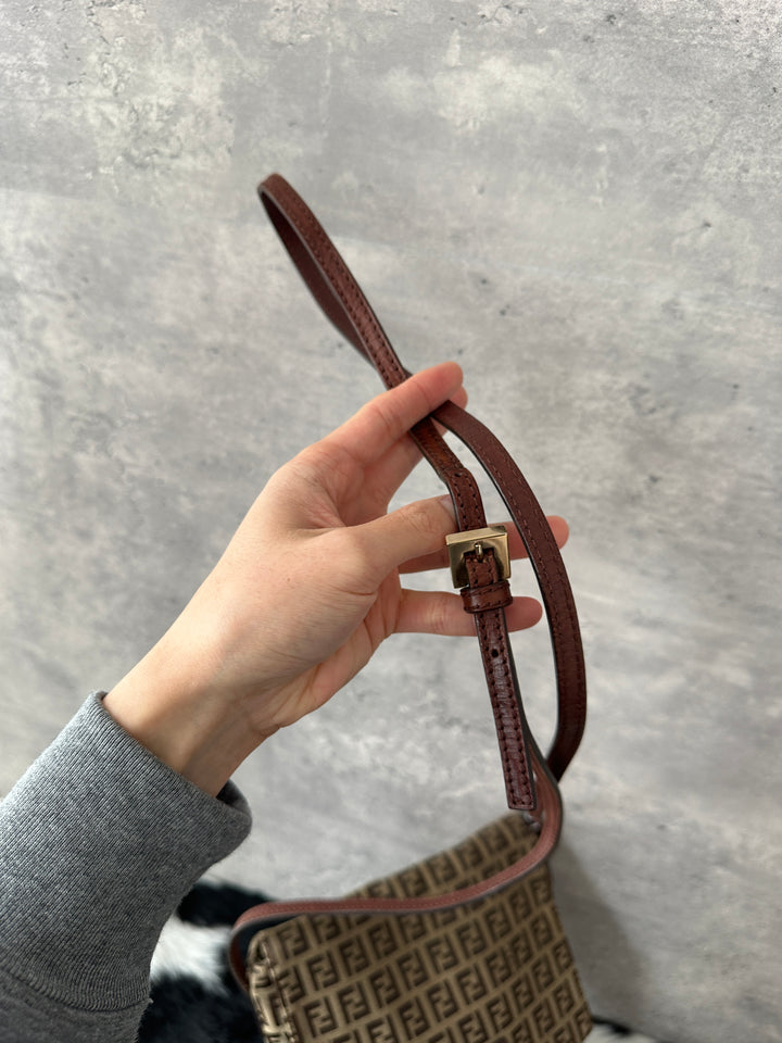 Fendi Gold Buckle Zucca Monogram Crossbody 🤎✨｜Iconic Hardware, Vintage Classic, With Dust Bag