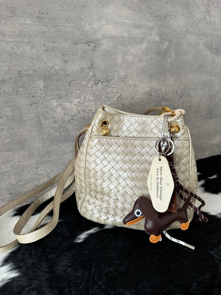 Bottega Veneta Intrecciato Gold Ball Bucket Bag 🤍✨｜Iconic Weave, Luminous Pearl Tone, Excellent Capacity