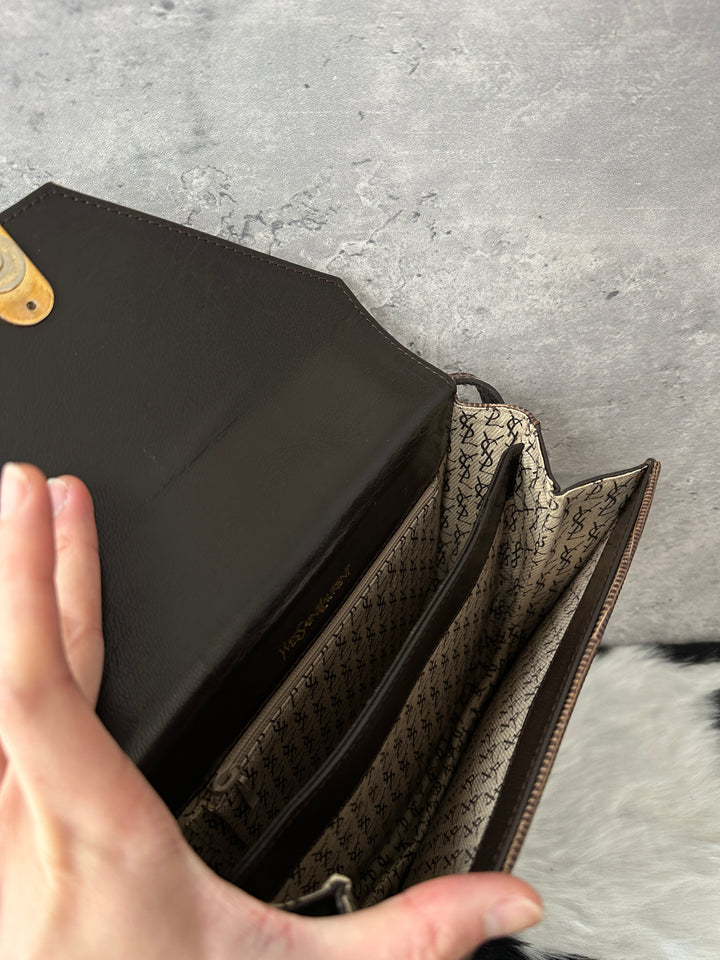 Yves Saint Laurent Lizard Leather Crossbody Bag 🤎🍫｜Rare Exotic Leather, Chocolate Brown, Vintage Treasure