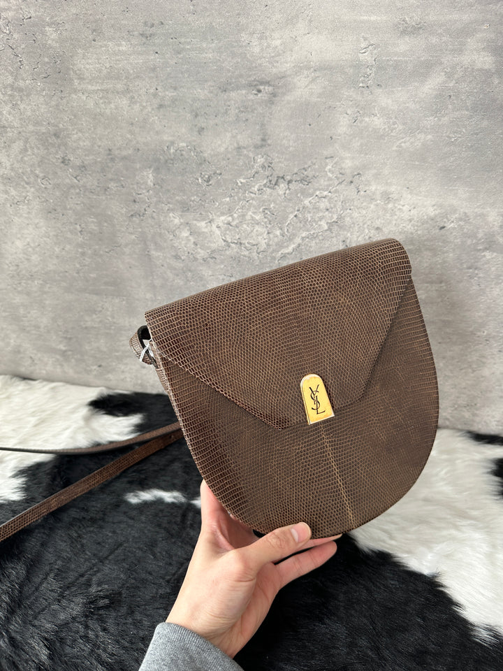 Yves Saint Laurent Lizard Leather Crossbody Bag 🤎🍫｜Rare Exotic Leather, Chocolate Brown, Vintage Treasure