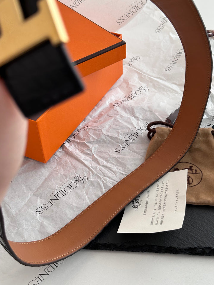 Hermes Constance Belt — Black Crocodile Leather with Gold “H” Buckle 🖤💛 Full Set, Size 80cm