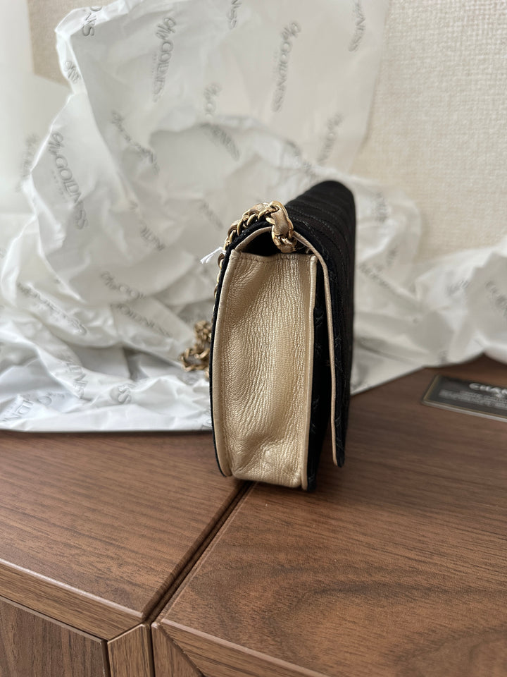 Chanel CC Mixed Leather WOC 🖤 | Classic with Champagne Chain Glow ✨