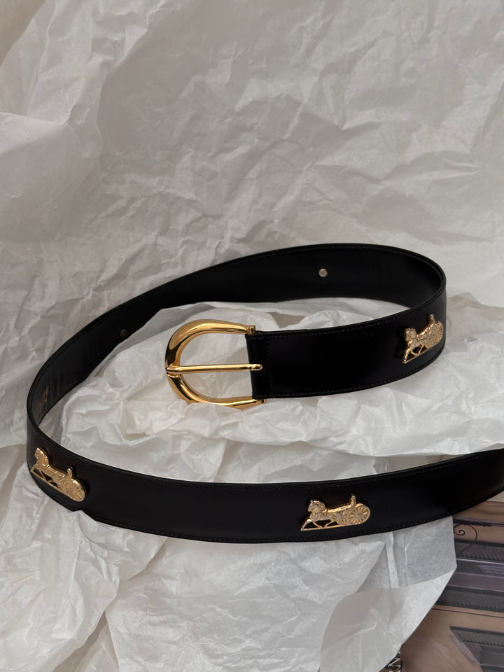 CELINE Carriage Motif Leather Belt 🖤✨ Rare 75cm