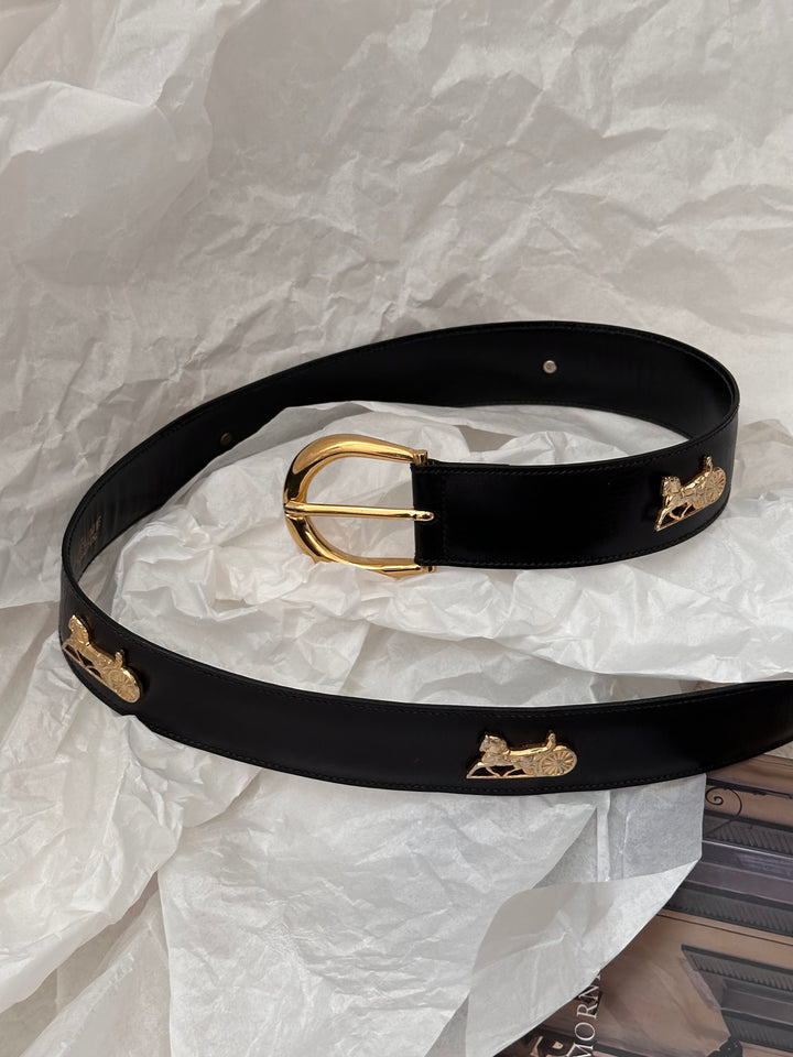 CELINE Carriage Motif Leather Belt 🖤✨ Rare 75cm