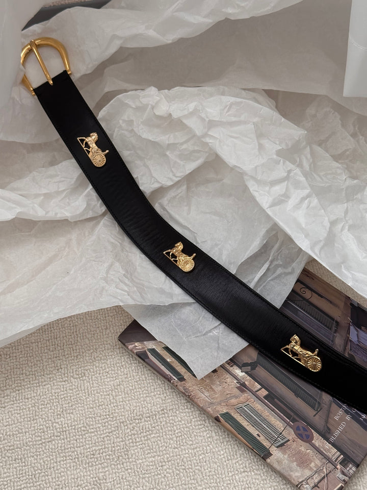 CELINE Carriage Motif Leather Belt 🖤✨ Rare 75cm