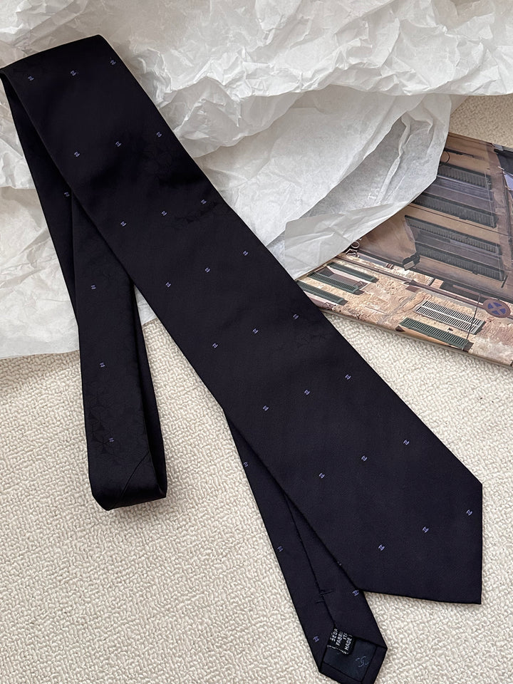 CHANEL Silk Tie 🖤💙 Subtle CC Monogram Elegance